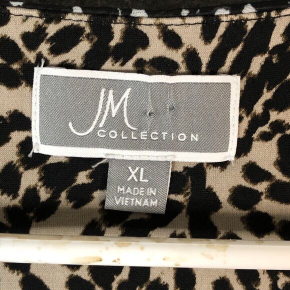 JM Collection Top Women XL Leopard Print Tunic 3/4-SLV Earth Tones Studded Lined - Picture 4 of 8